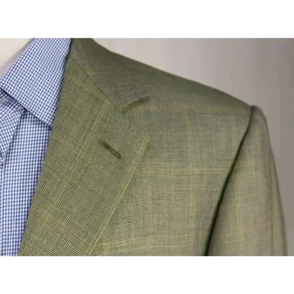 Ermenegildo Zegna Green w/ Gold Windowpane 100% Cashmere Sportcoat Blazer 44L - Picture 4 of 11